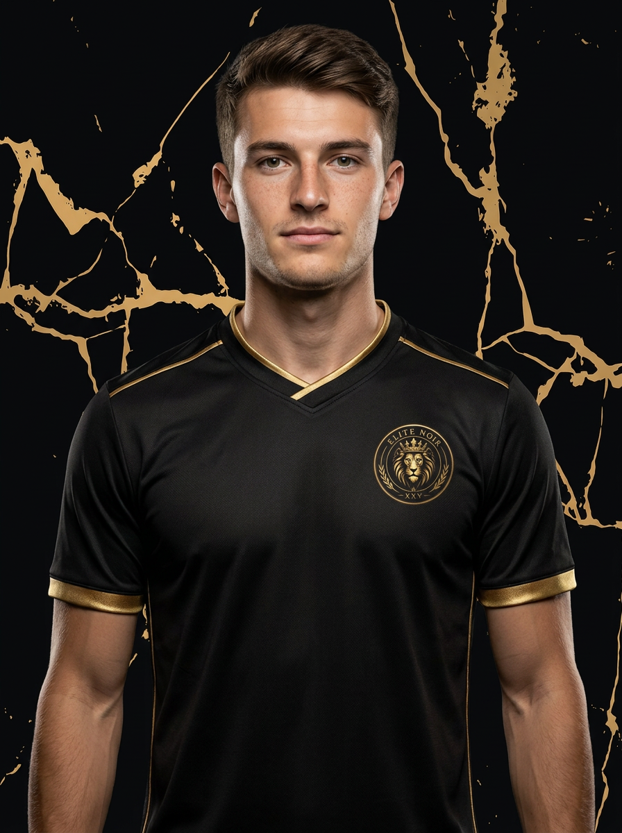 Elite Noir player in full black and gold kit